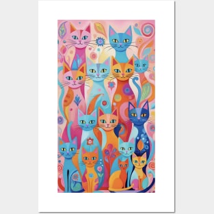 Whiskered Kaleidoscope: A Colorful Cat Pattern Extravaganza Posters and Art